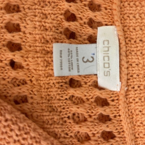 chico's 3 womens orange open weave V-neck sweater cotton 3/4 sleeve size xL - Picture 4 of 4